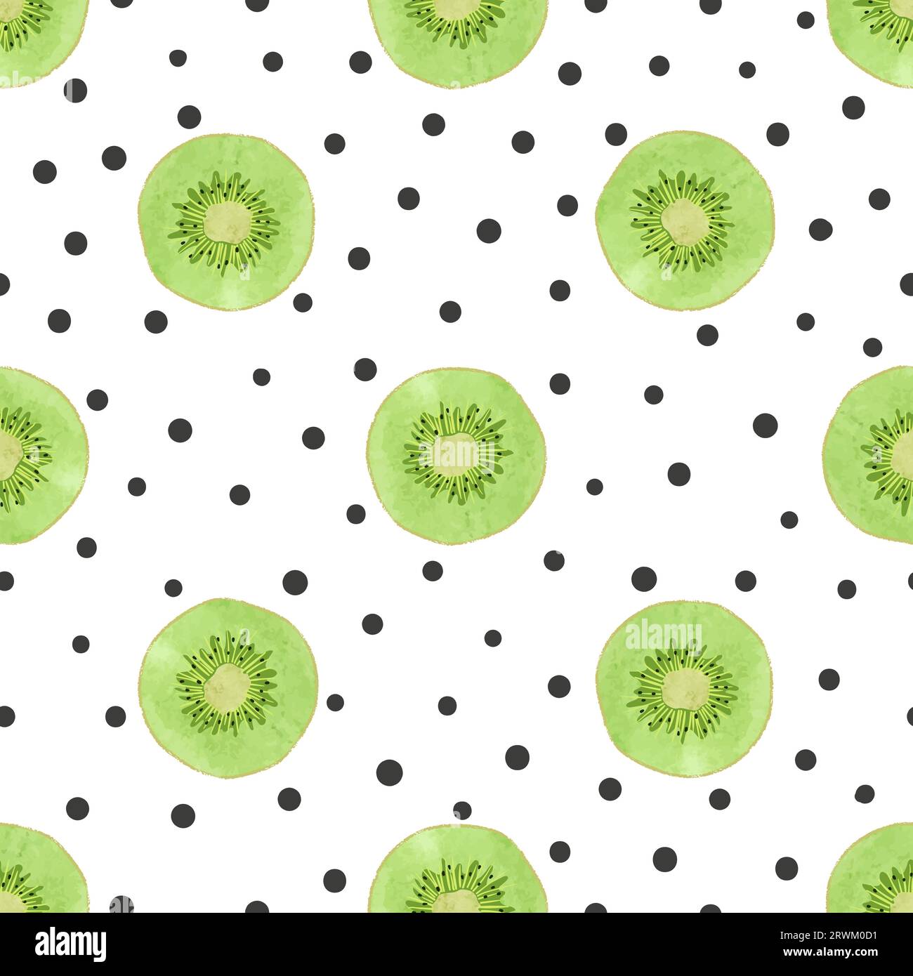 Seamless kiwi fruit pattern. Vector texture with watercolor kiwi slices. Stock Vector