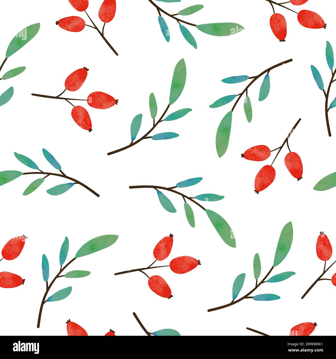 Autumn berry pattern with branches and leaves. Vector seamless fall illustration. Stock Vector