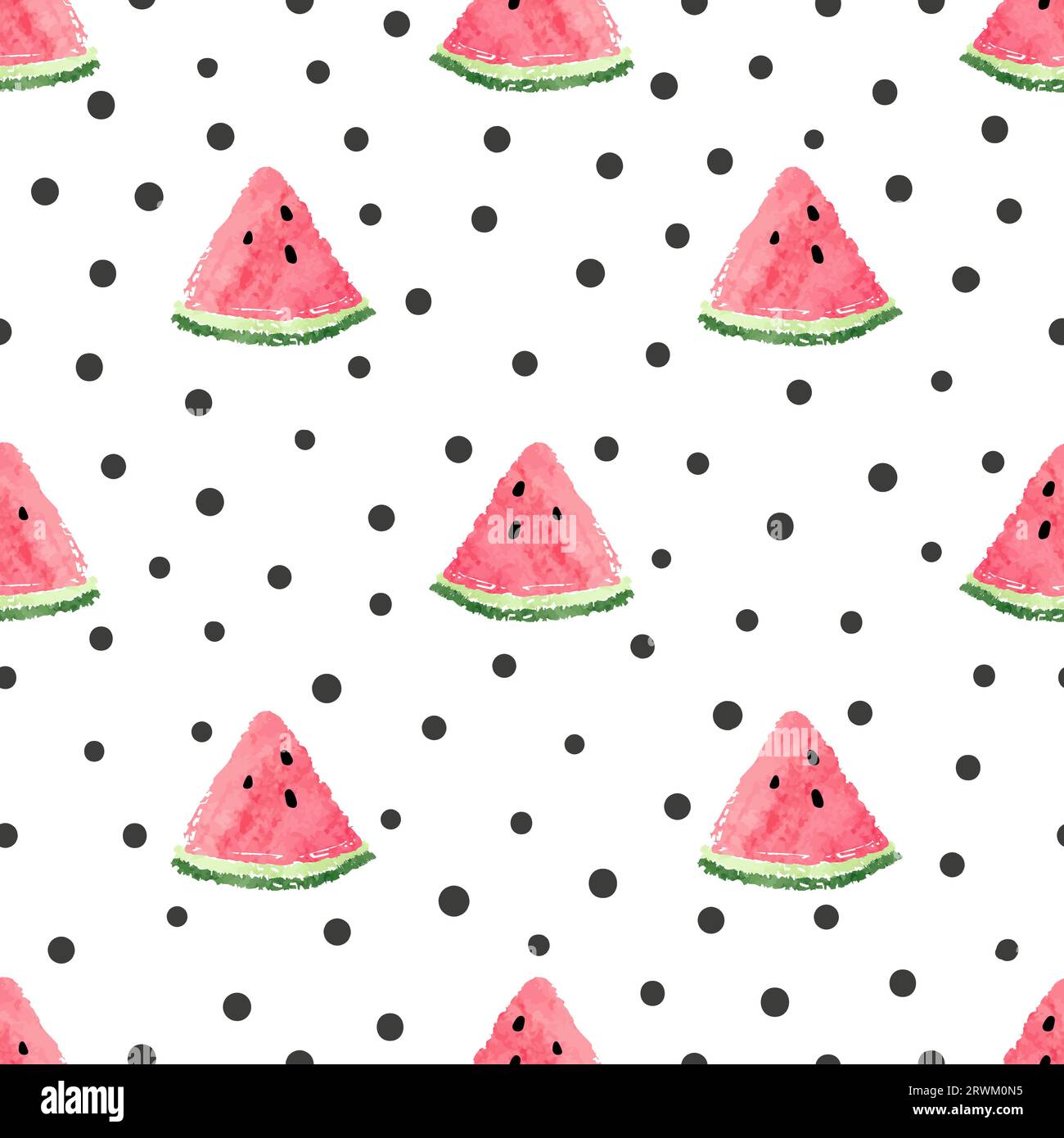 Seamless watermelon pattern. Vector texture with watercolor watermelons slices. Stock Vector
