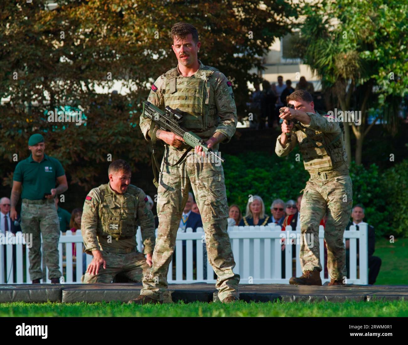 Royal Marines Commando Display Team Soldiers With Guns Hand To Hand Fighting During An Unarmed Combat Display, Bournemouth Air Show, England UK Stock Photo