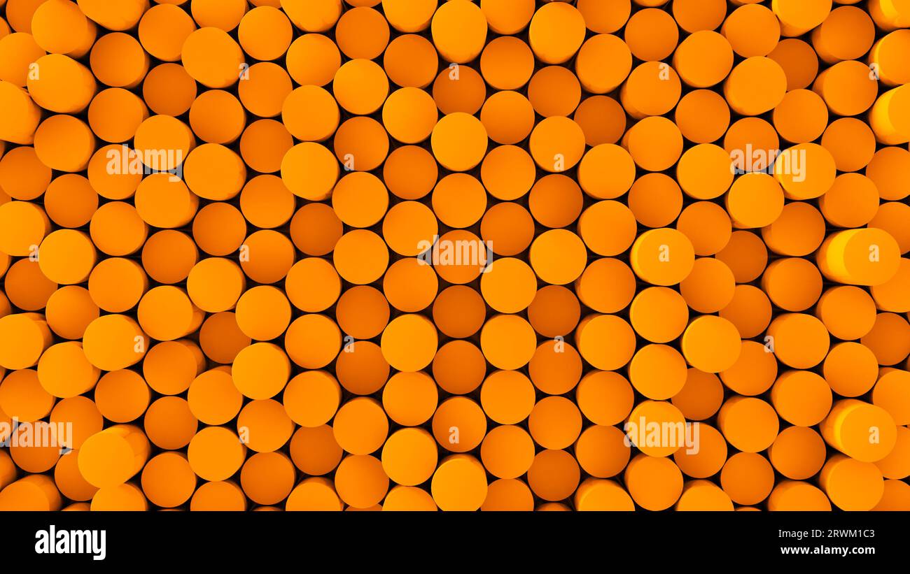 Pattern abstract background studio cylinders Orange autumn. 3D rendering. Stock Photo