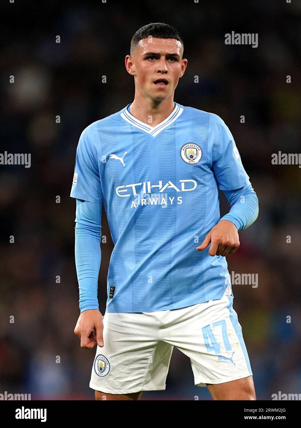 Manchester City's Phil Foden during the UEFA Champions League Group G match at the Etihad Stadium, Manchester. Picture date: Tuesday September 19, 2023. Stock Photo