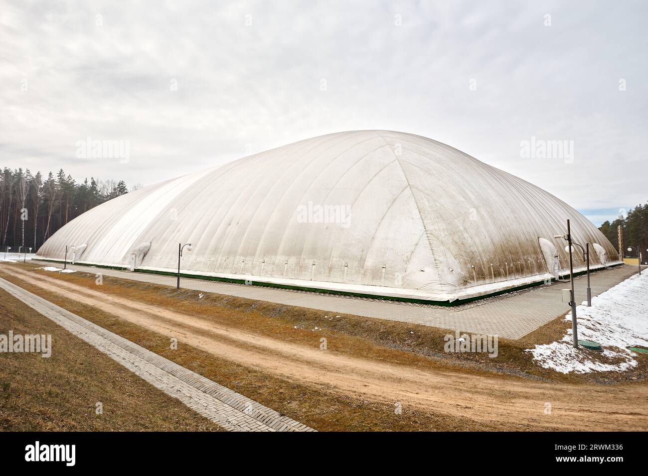 Inflatable air dome stadium. Inflated Football soccer air dome. Modern