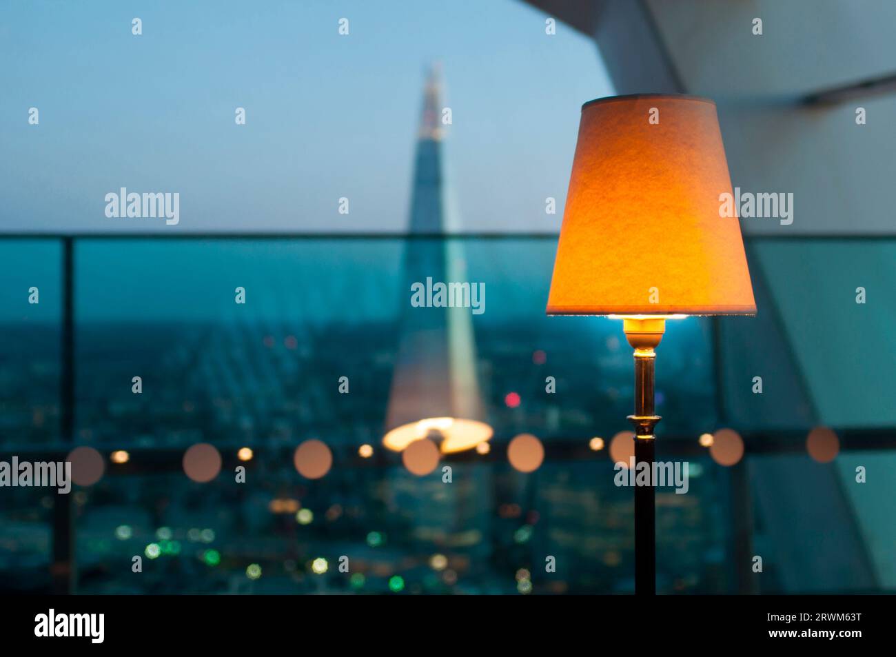 View of the Shard from a balcony at dusk Stock Photo