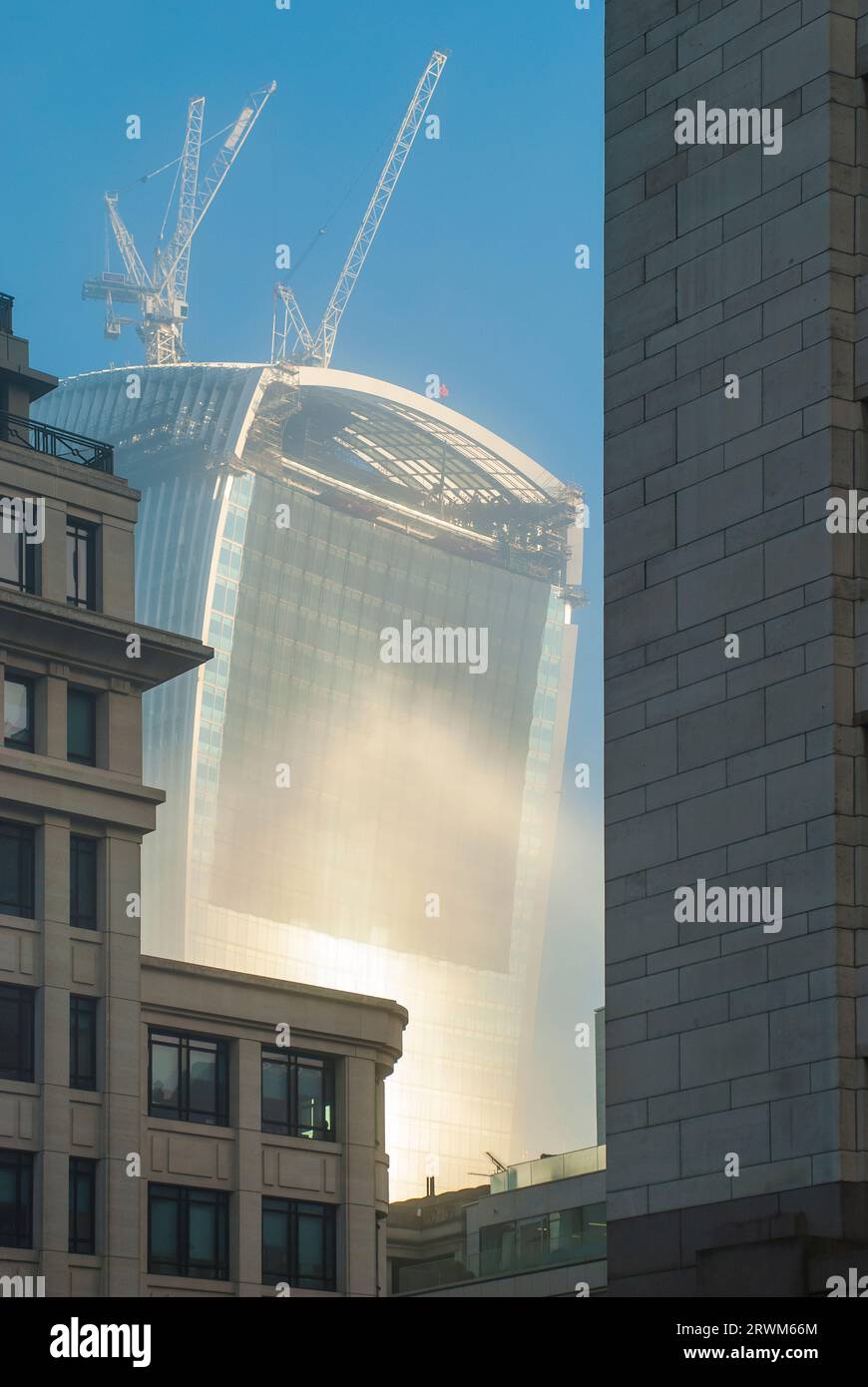 View of the top of the Walkie Talkie in London with reflecting the sunlight Stock Photo