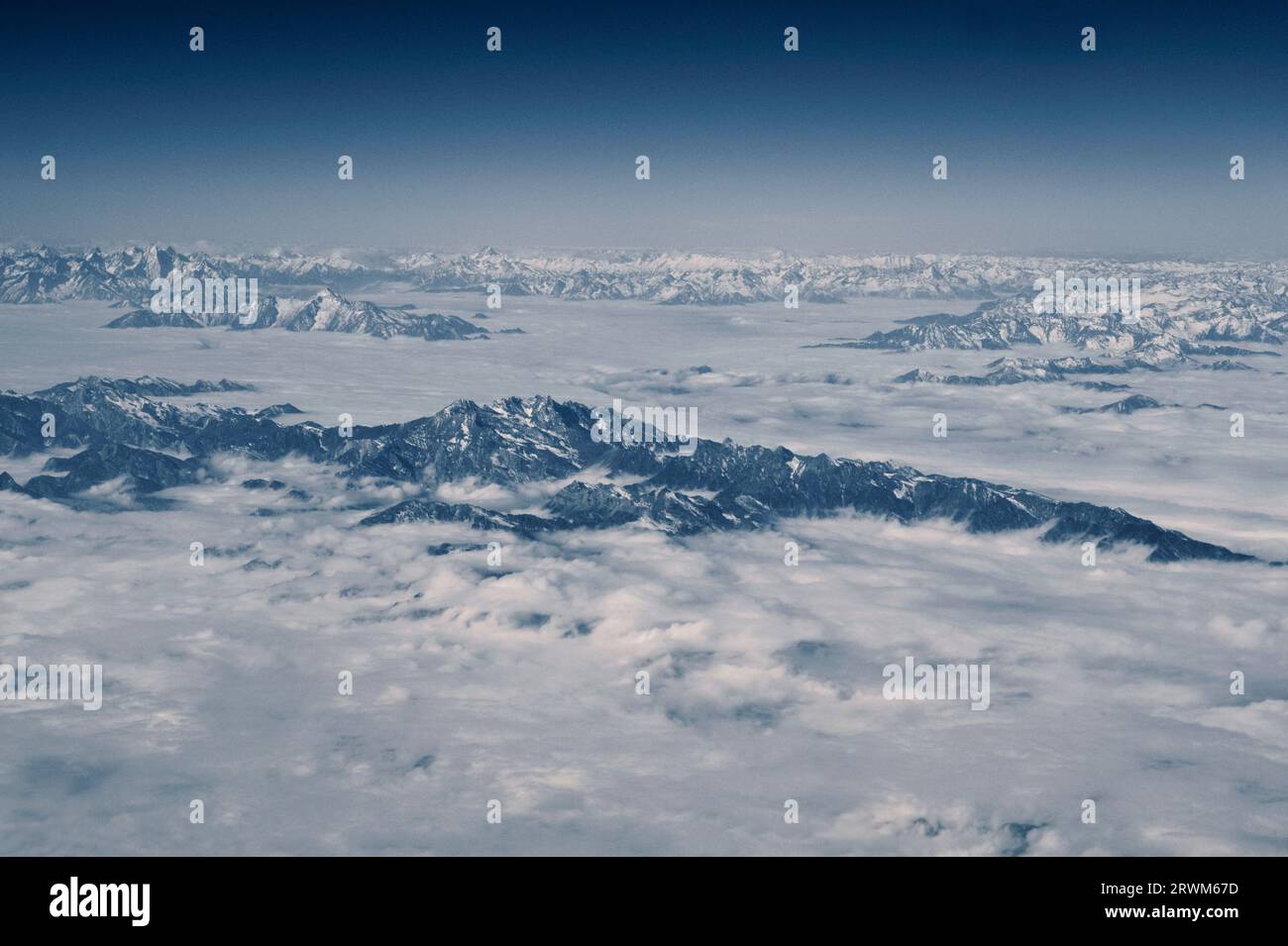 Aerial view of the mountain tops of Kashmir Stock Photo