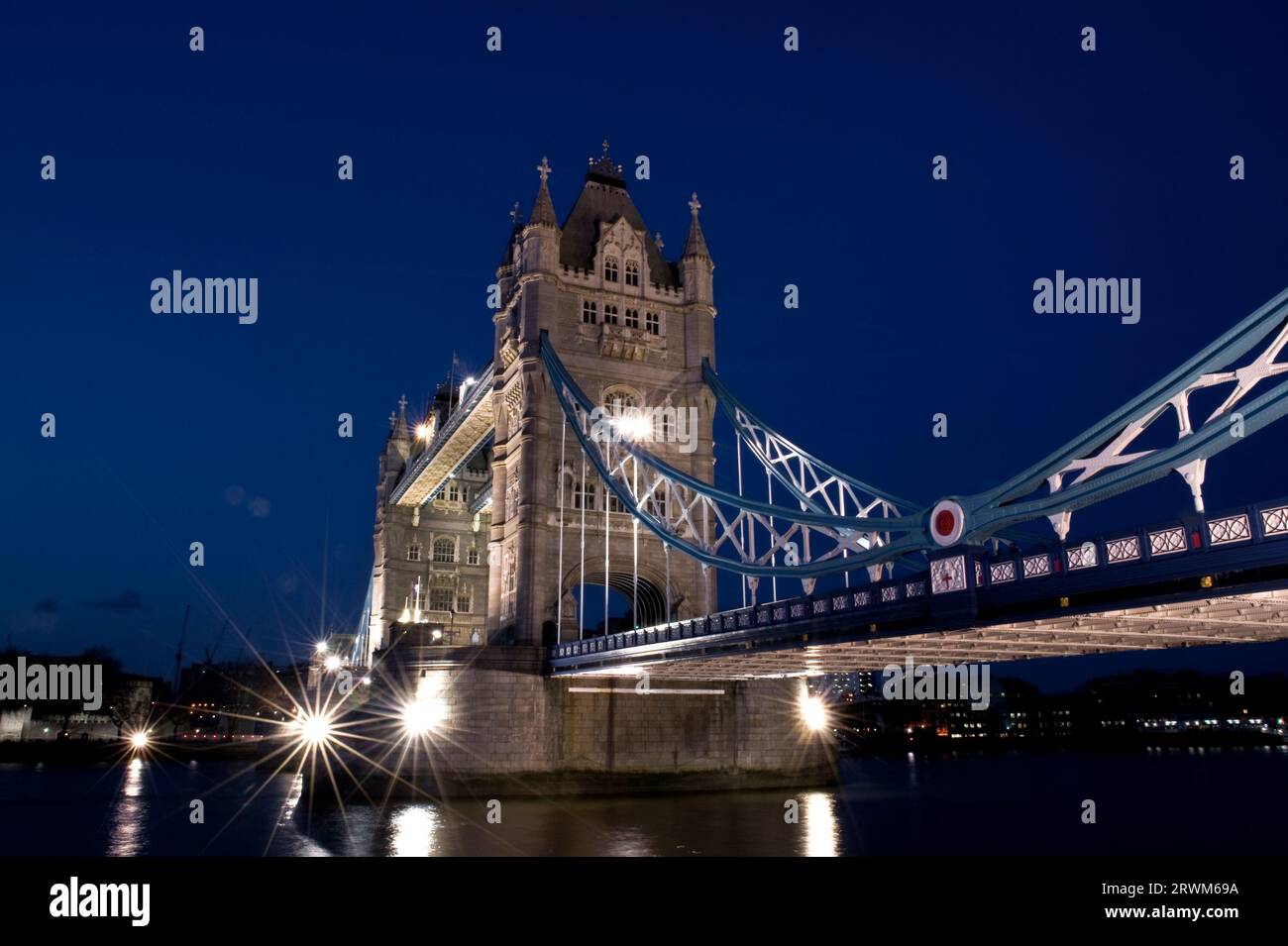 Image of Tower Bridge in London at night Stock Photo