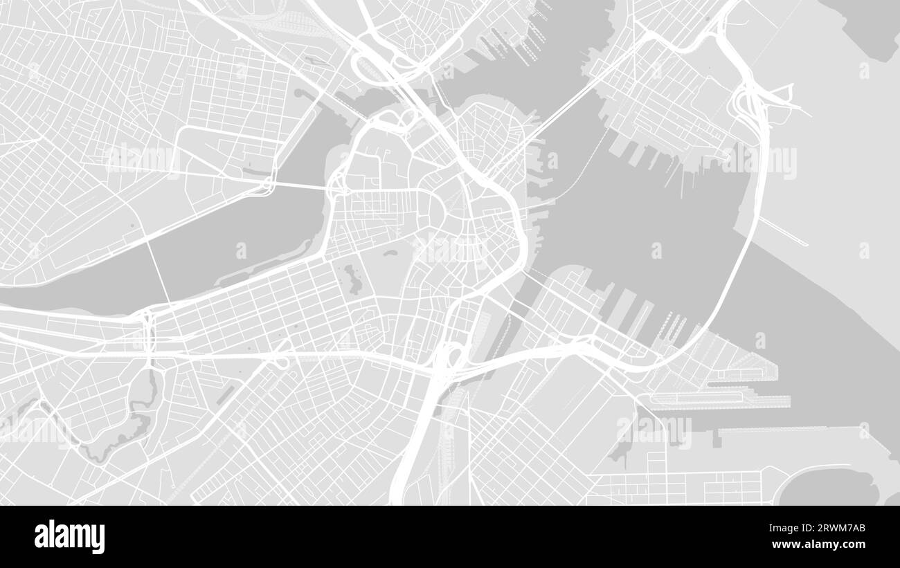 Background Boston map United States - Background Boston Map United States White And Light Grey City Poster Vector Map With Roads And Water Widescreen Proportion Digital Flat Design Ro 2RWM7AB 