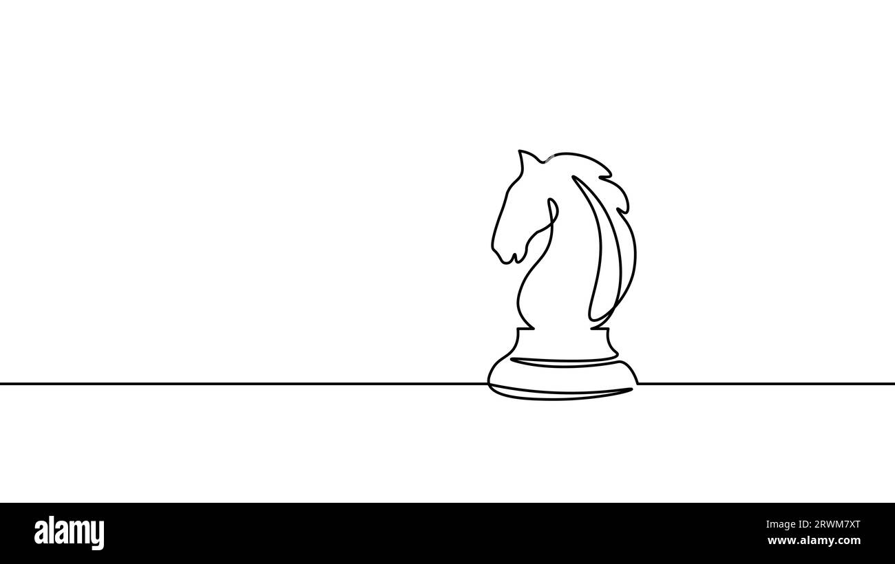 One line chess knight silhouette drawing. Continuous line sketch play strategy game graphic object element business concept. Simple outline vector ill Stock Vector