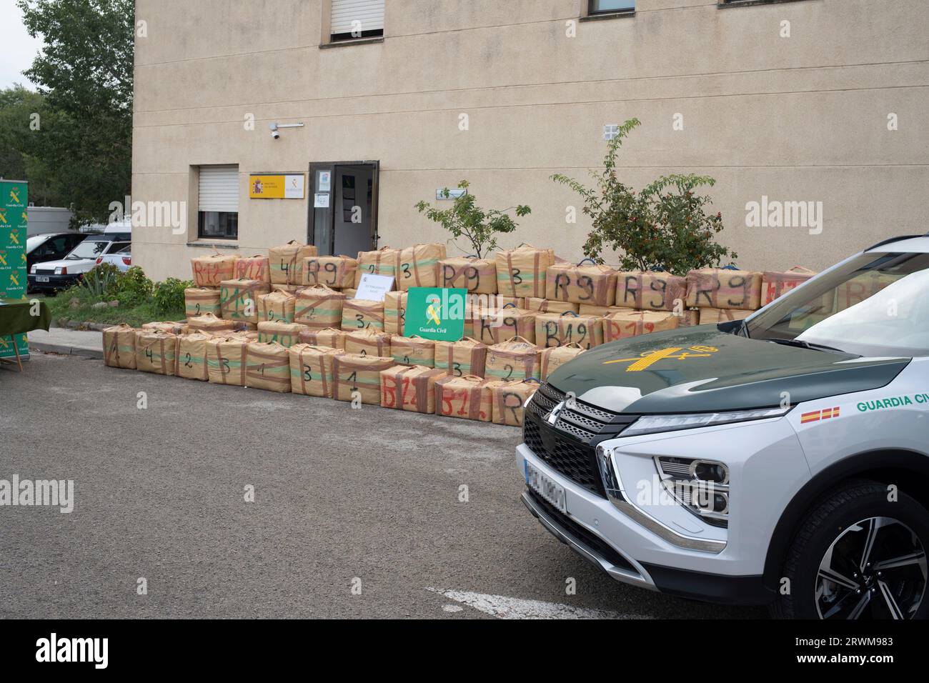 Garraf Operations A Guardia Civil vehicle next to the seized stash in an anti-drug ...