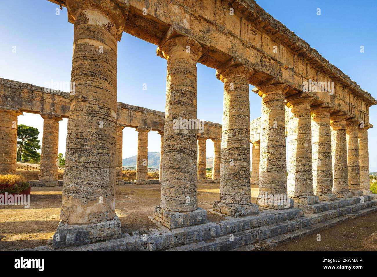 The Doric temple of Segesta. The archaeological site at Sicily, Italy, Europe. Stock Photo