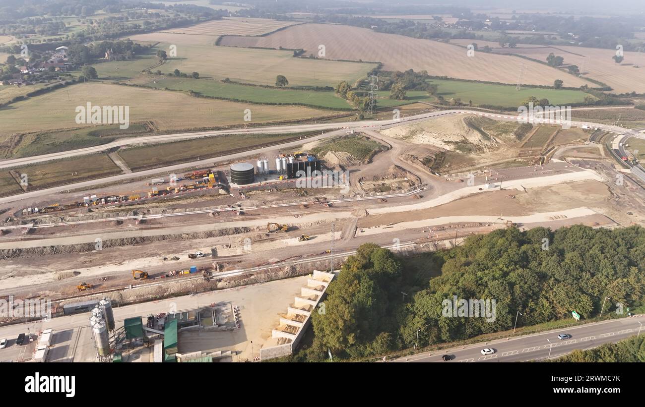An aerial view of the HS2 Construction progress in Wendover ...