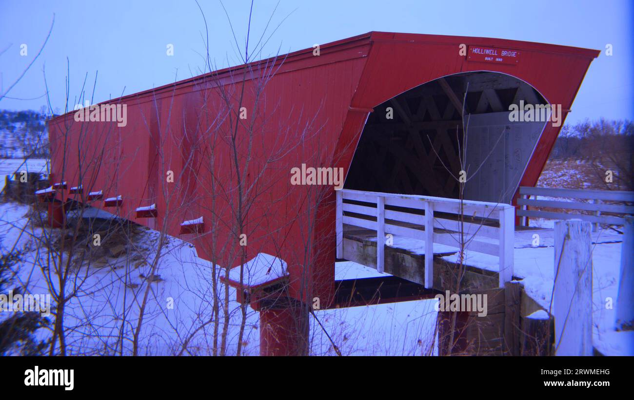 The Holliwell Bridge, a covered bridge made famous in The Bridges of Madison County. Stock Photo