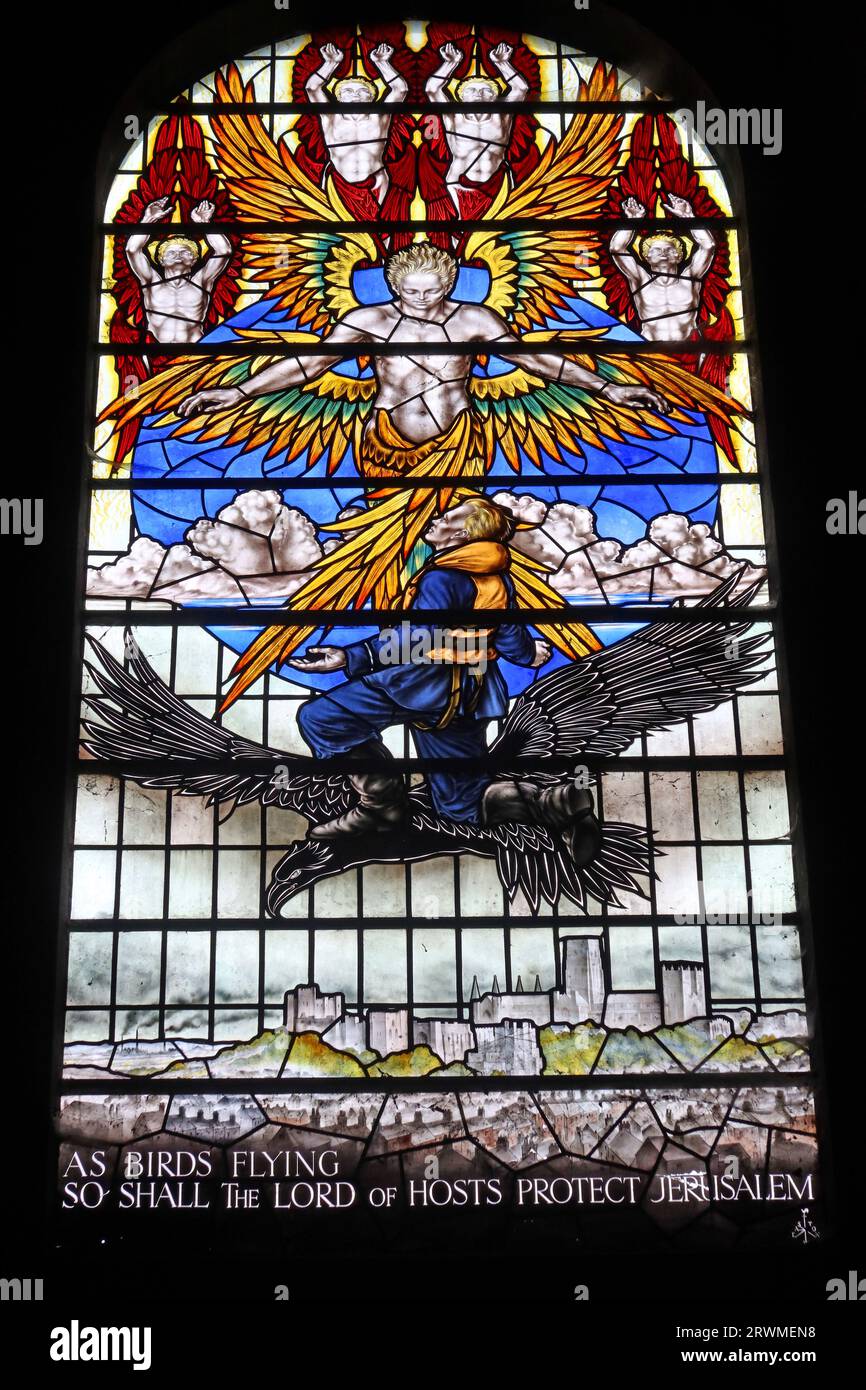 RAF - Royal Air Force war memorial stained glass window, in Durham Cathedral, Palace Green, Durham, County Durham, England, UK, DH1 3EH Stock Photo