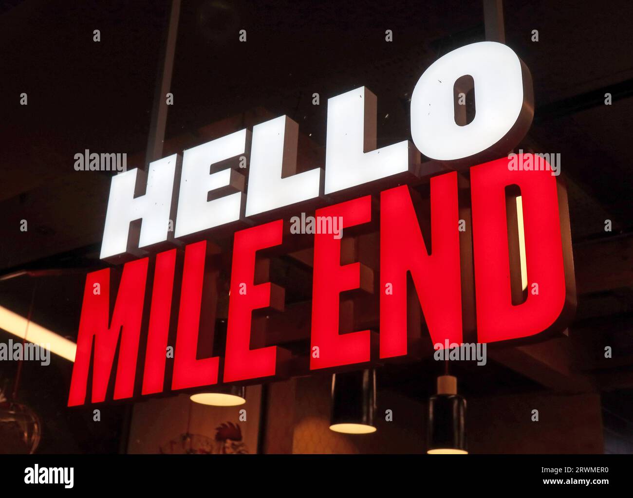 Hello Mile End, KFC, 381 Mile End Rd, Bow, London, England, UK,  E3 4QS Stock Photo