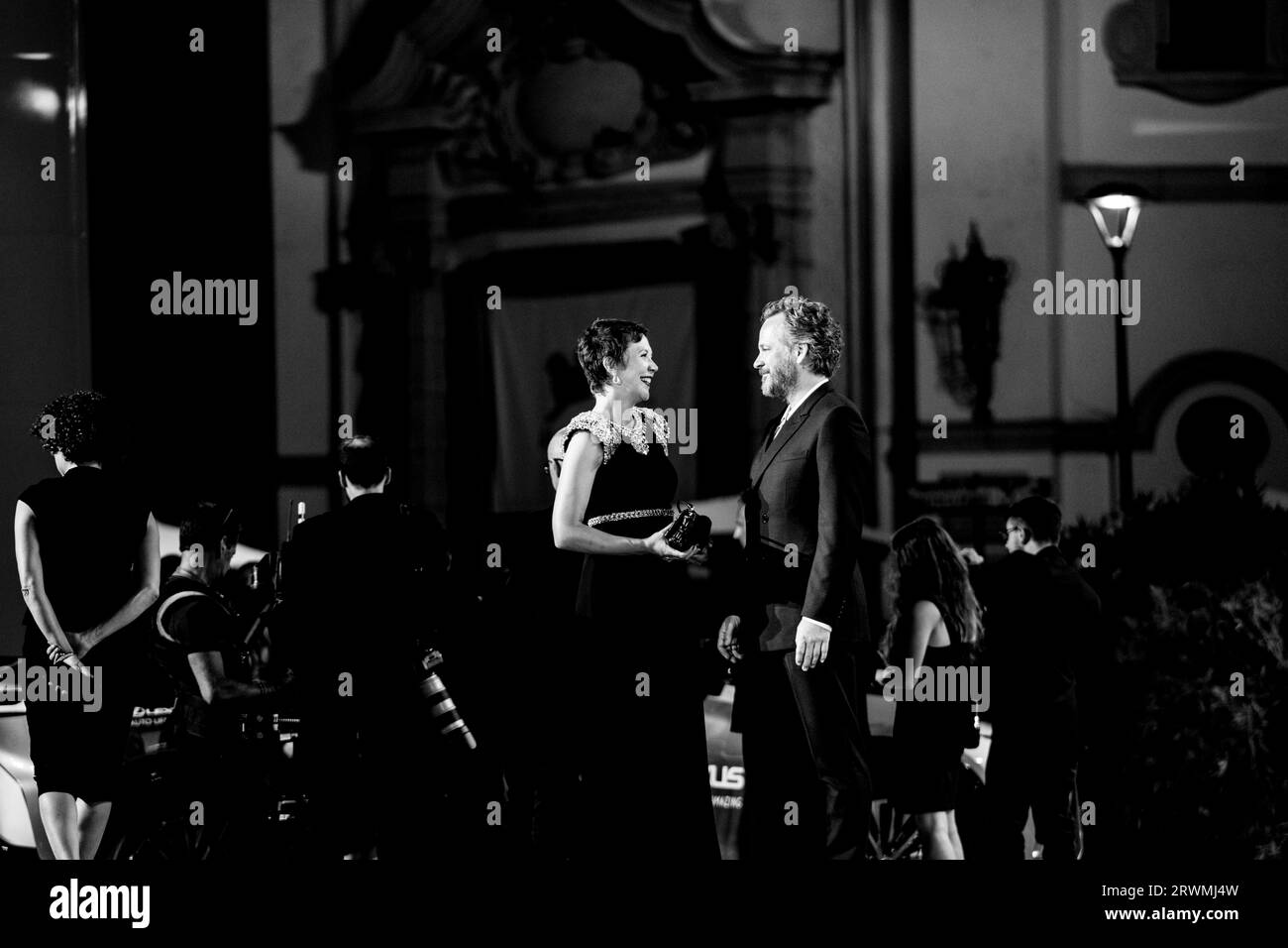 VENICE, ITALY - SEPTEMBER 08: Maggie Gyllenhaal and Peter Sarsgaard attend a red carpet for the movie 'Memory' at the 80th Venice International Film F Stock Photo