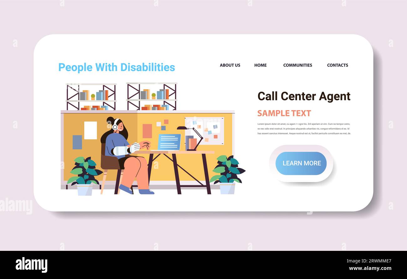 disabled woman call center agent with replaced robotic arm working on laptop chatting with