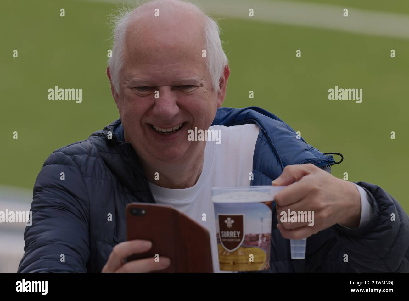 London, UK. 20th Sep, 2023. A spectator takes a selfie as Surrey take on Northamptonshire in the County Championship at the Kia Oval, day two. Credit: David Rowe/Alamy Live News Stock Photo