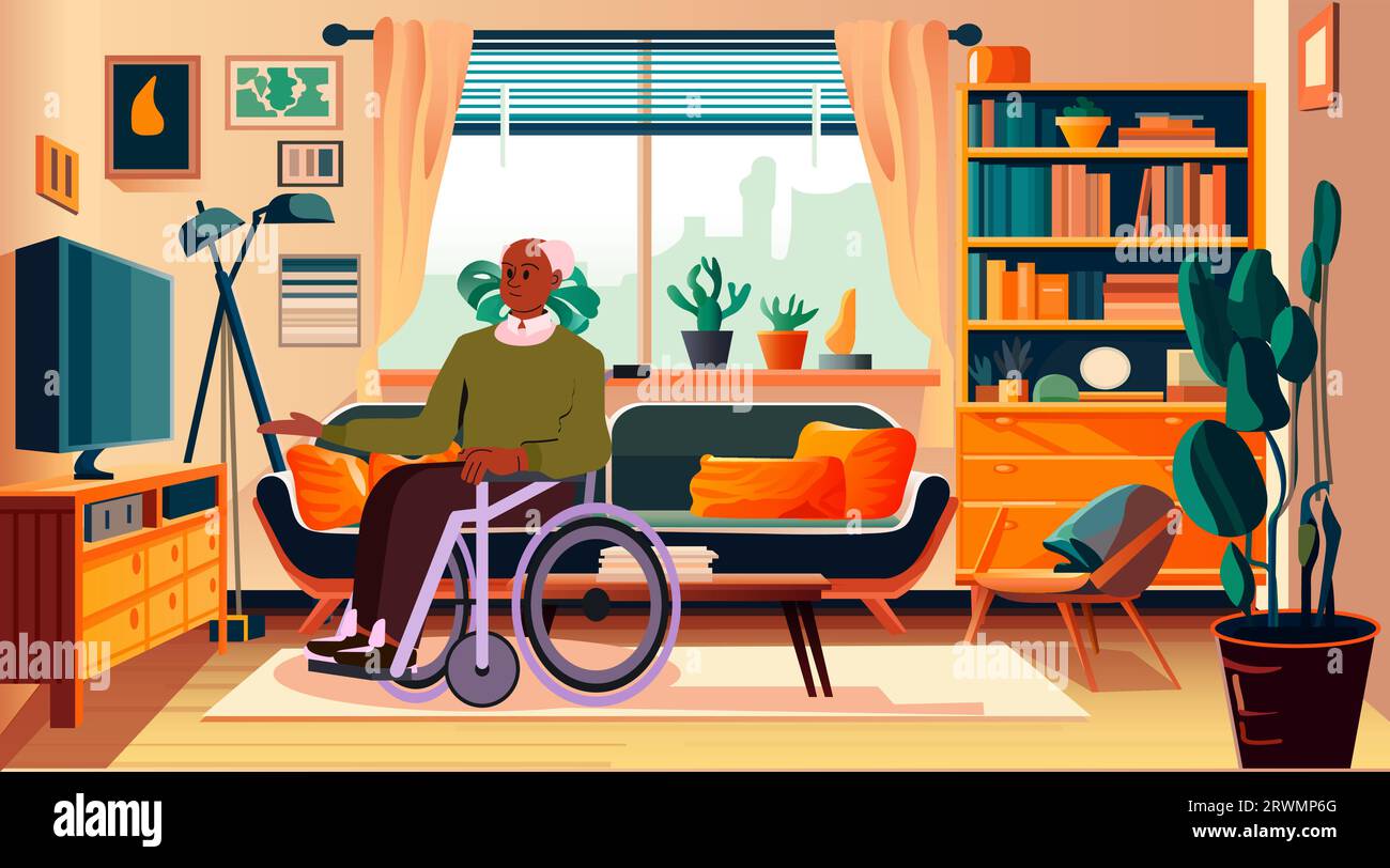 disabled senior man in wheelchair watching tv people with disabilities