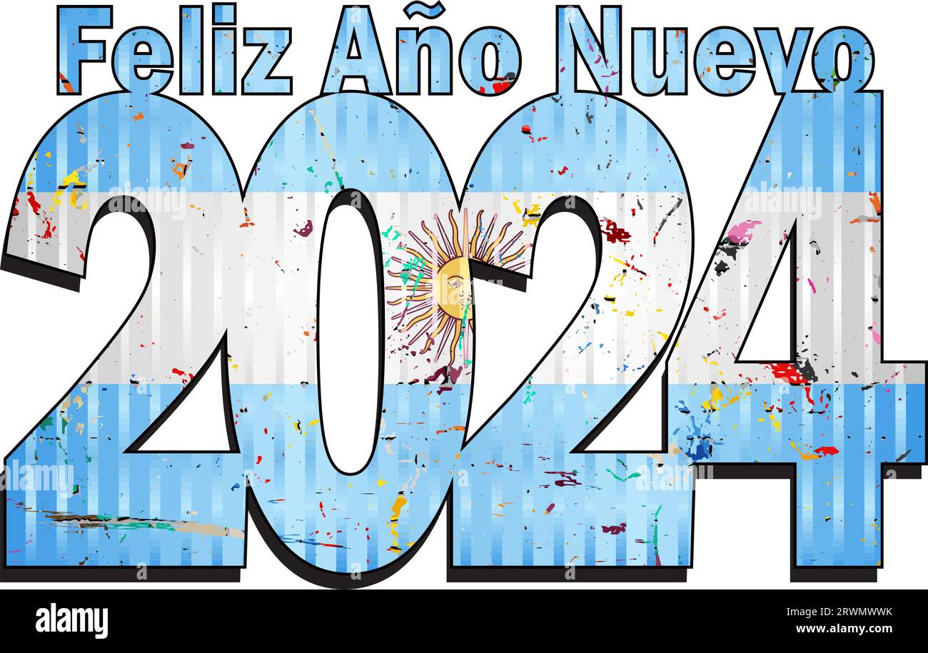 Happy New Year 2024 with Argentina flag inside Stock Vector