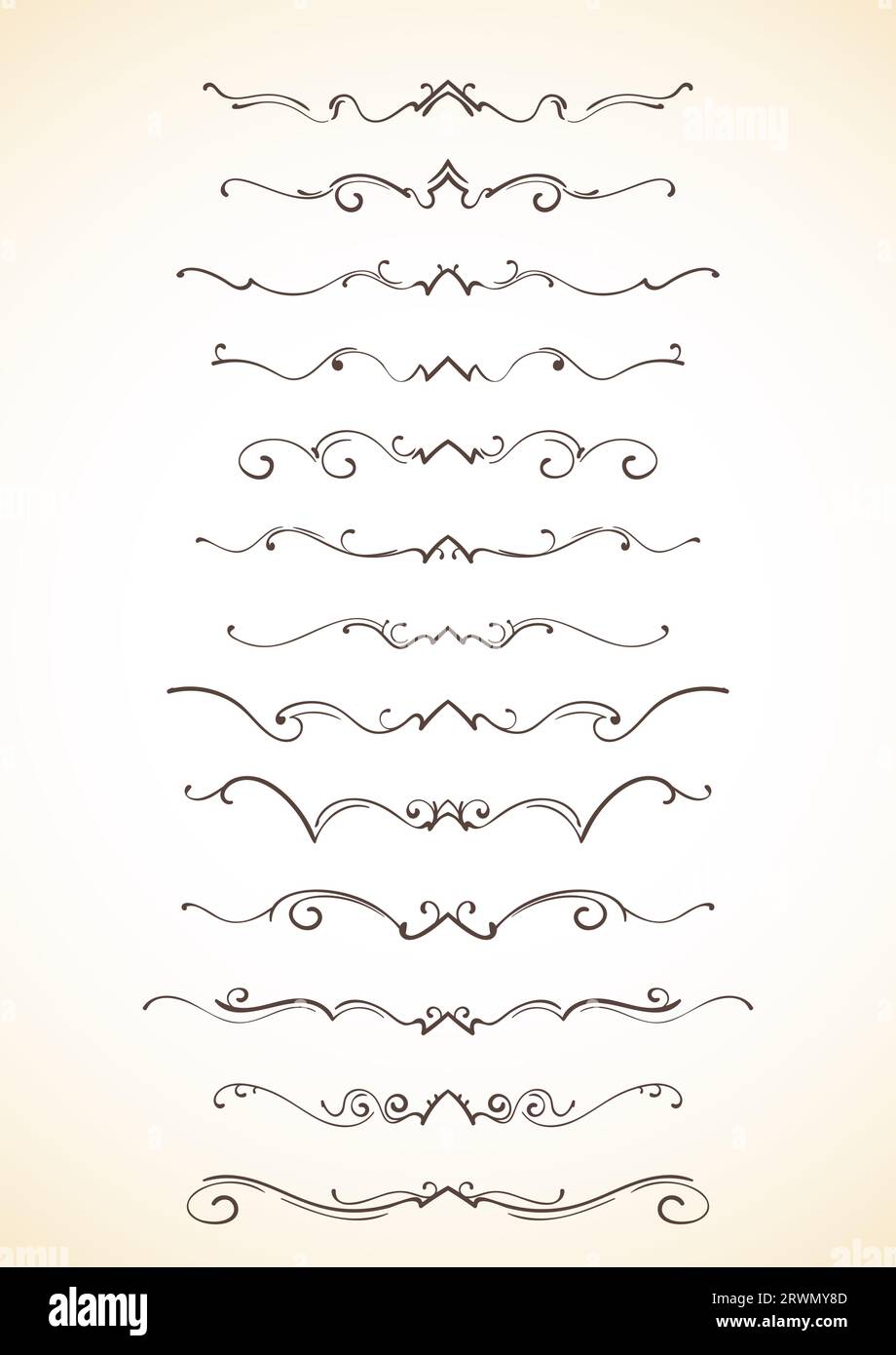 Ornamental calligraphic lines dividers page decoration, Vector delicate  minimalistic design element set Stock Vector Image \u0026 Art - Alamy, image size:920x1390