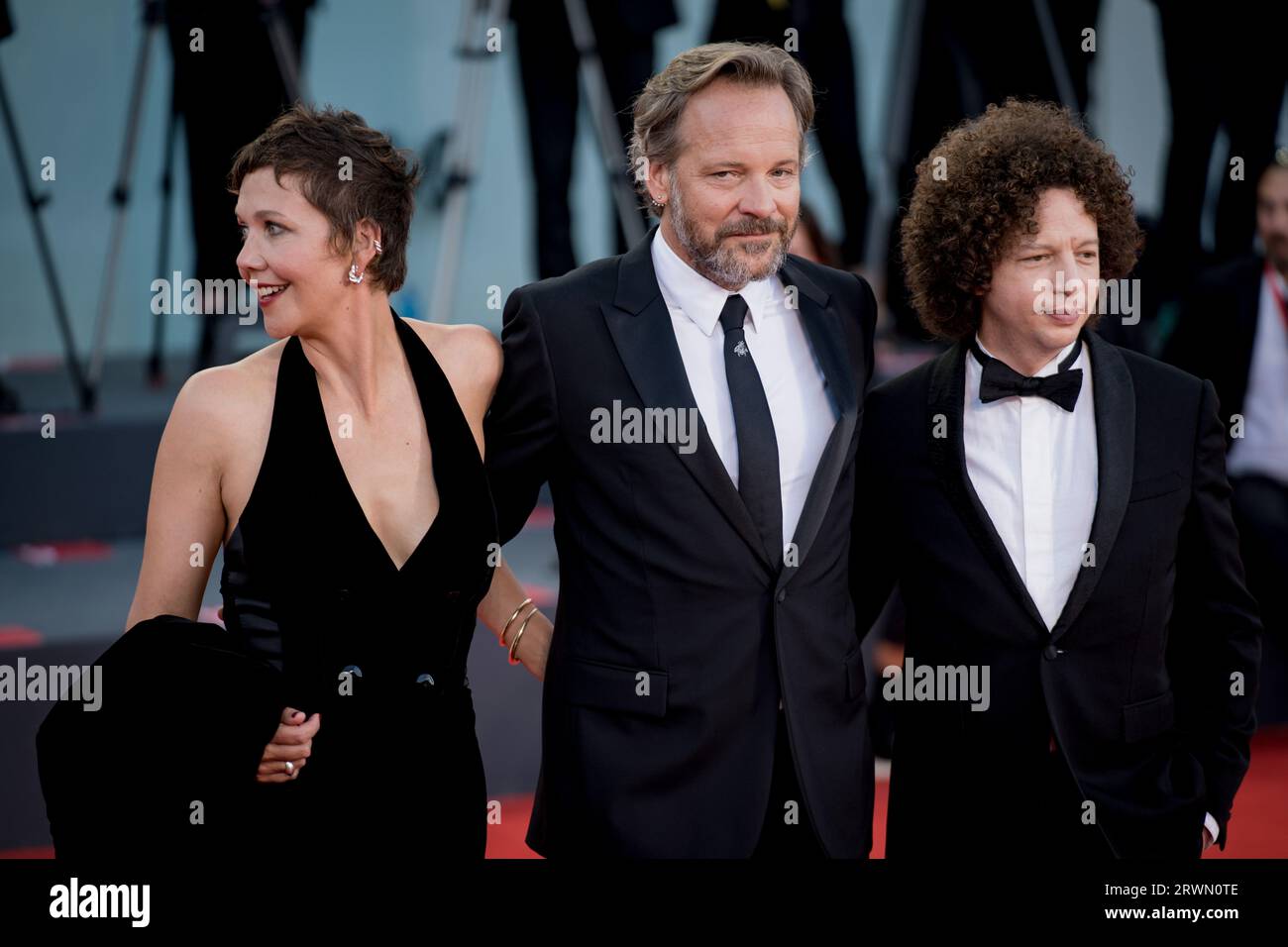 VENICE, ITALY - SEPTEMBER 09:  Michel Franco, Maggie Gyllenhaal and Peter Sarsgaard attend a red carpet ahead of the closing ceremony at the 80th Veni Stock Photo