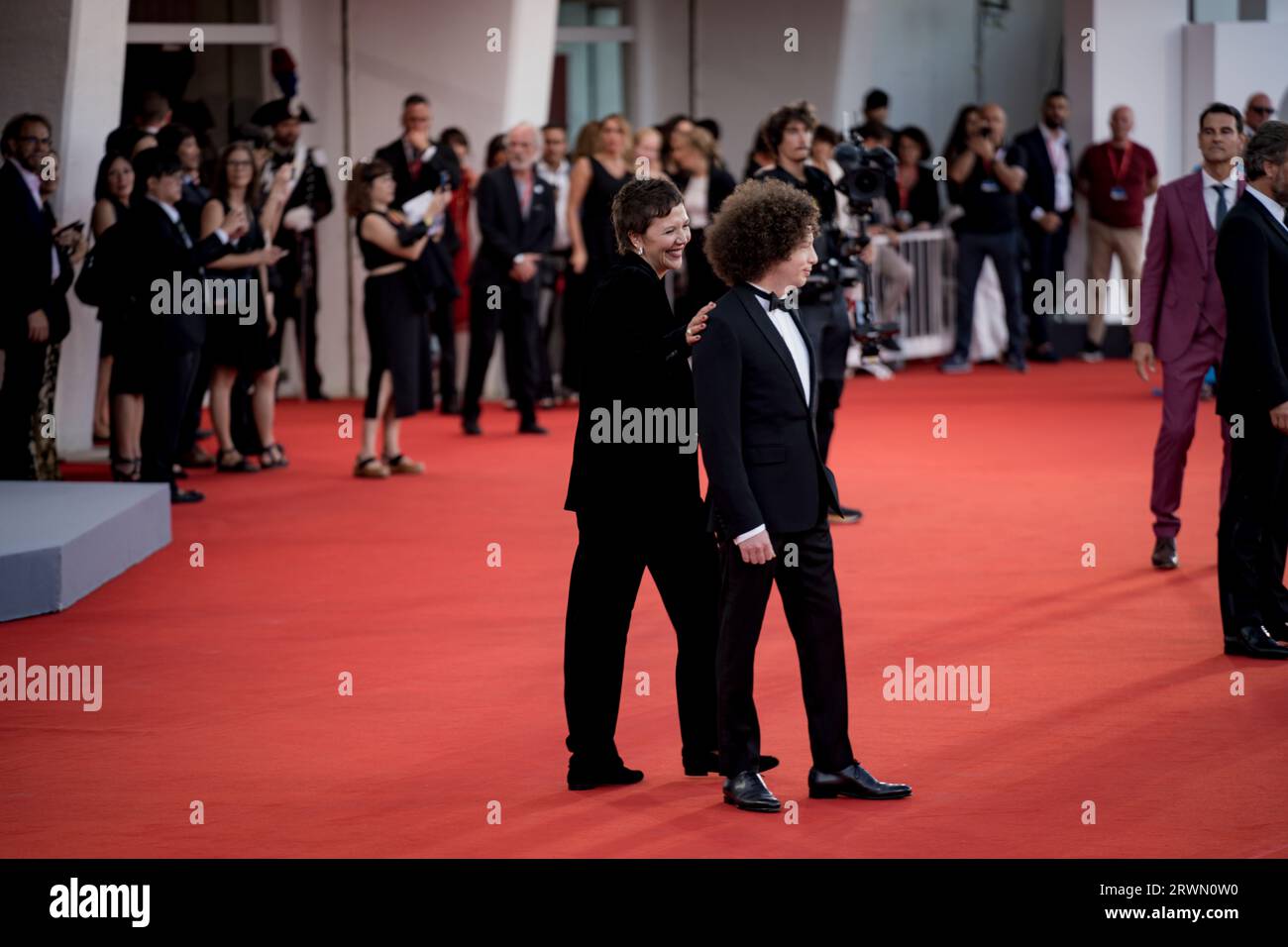 VENICE, ITALY - SEPTEMBER 09:  Michel Franco, Maggie Gyllenhaal and Peter Sarsgaard attend a red carpet ahead of the closing ceremony at the 80th Veni Stock Photo