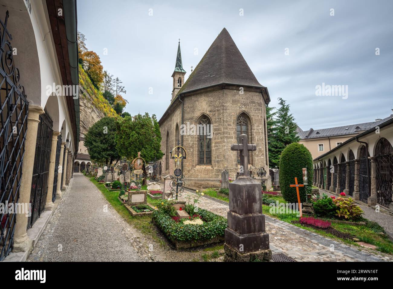 St. Peter Cemetery and Margaret Chapel at St. Peters Abbey - Salzburg, Austria Stock Photo