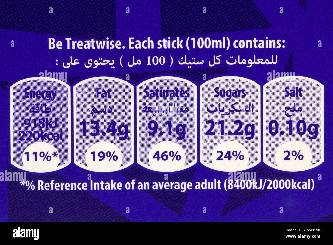 nutritional information on back of box of Cadbury Crunchie Blast ice
