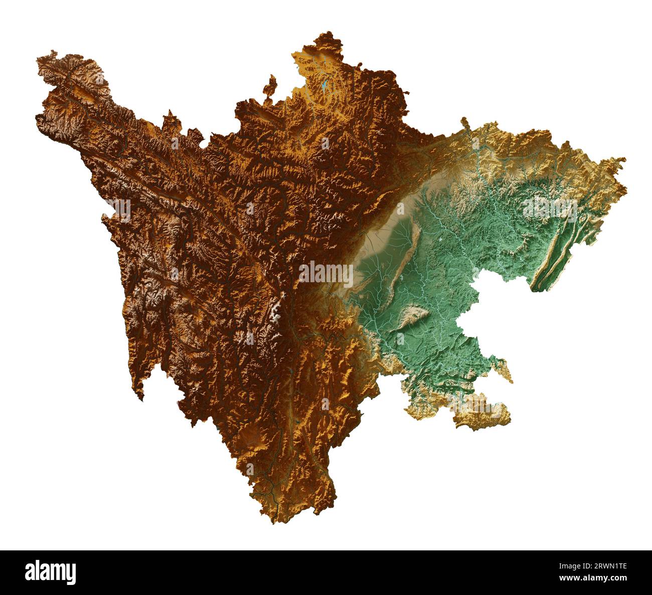 Sichuan. A province of China. A detailed 3D rendering of a shaded 