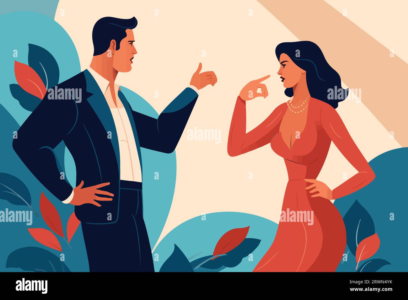 2 coworkers having a serious conversation in the office. Business discussion between a confident male manager and a professional female colleague - Stock Image