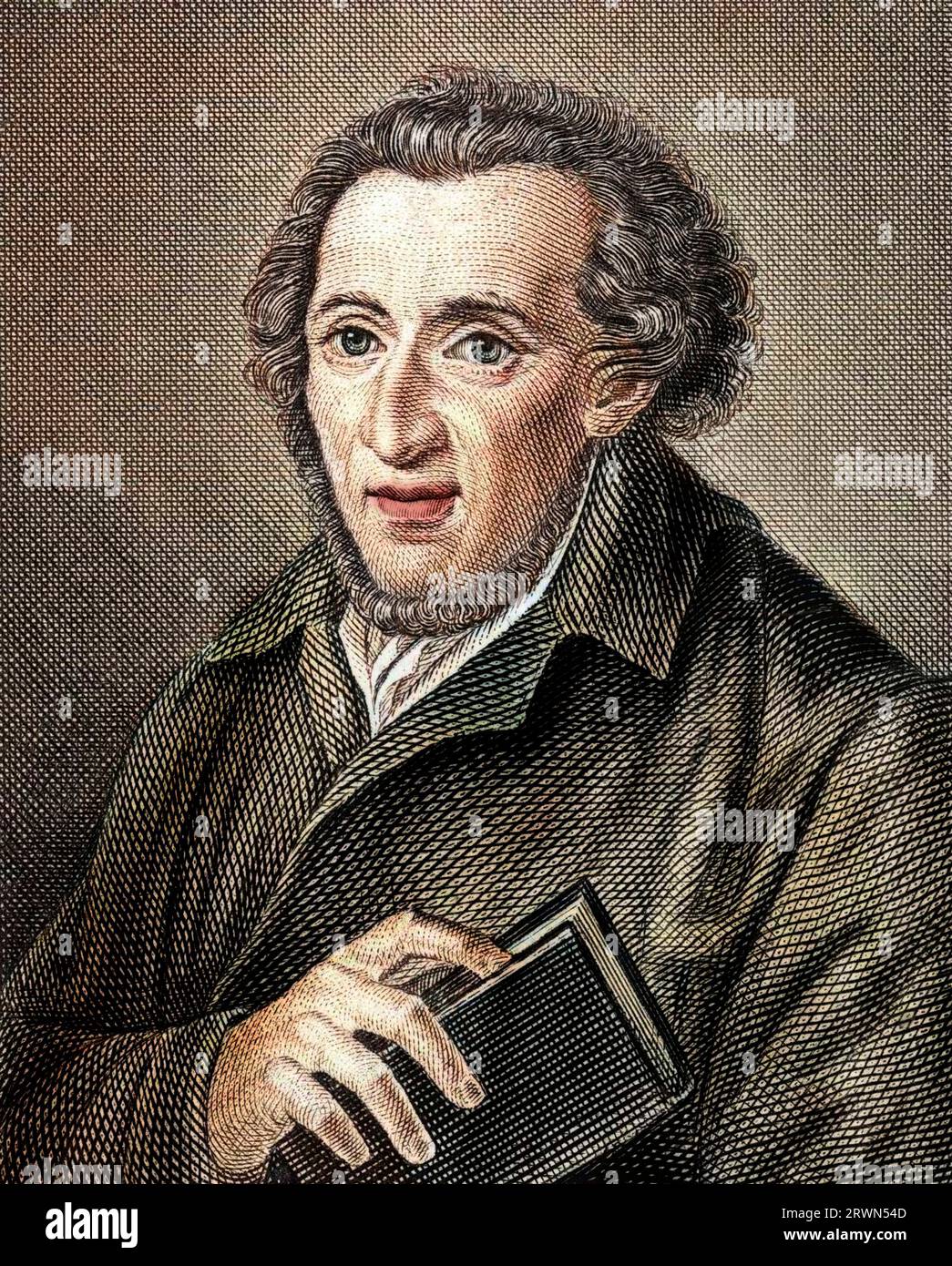 Portrait of Moses (Moise) Mendelssohn (1729 - 1786), philosopher and founder of modern Judaism. Grandfather of musician Felix Mendelssohn. Stock Photo