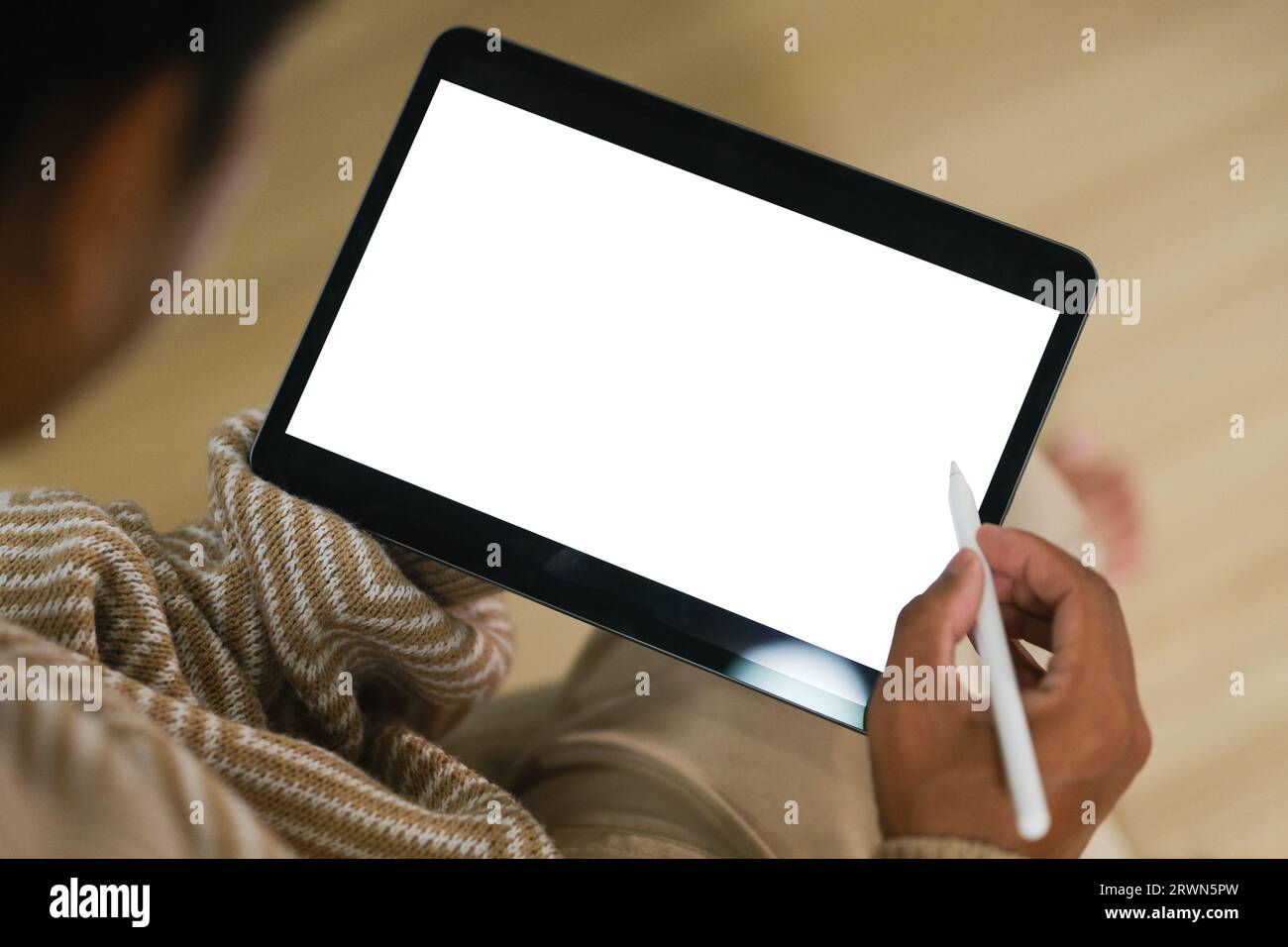 Close-up image a worker man using his digital tablet. Stock Photo