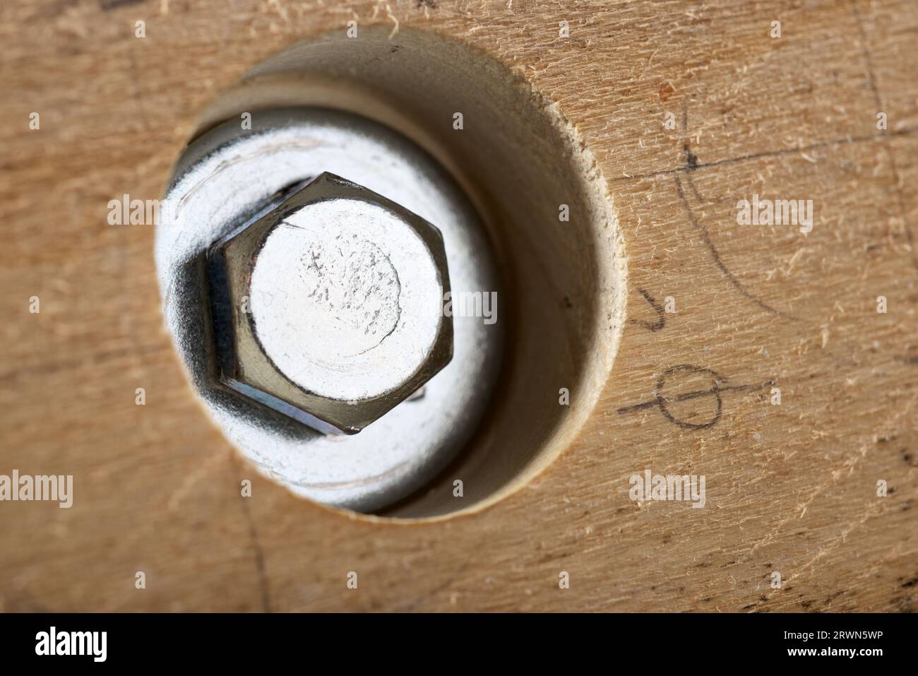 Wood bolted connection with nut and metal washer Stock Photo Alamy