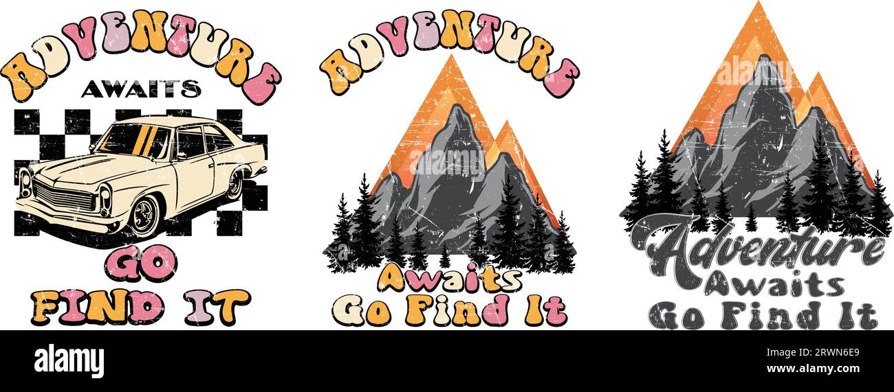 Adventure t-shirt, adventure awaits go find it, vector design Stock Vector