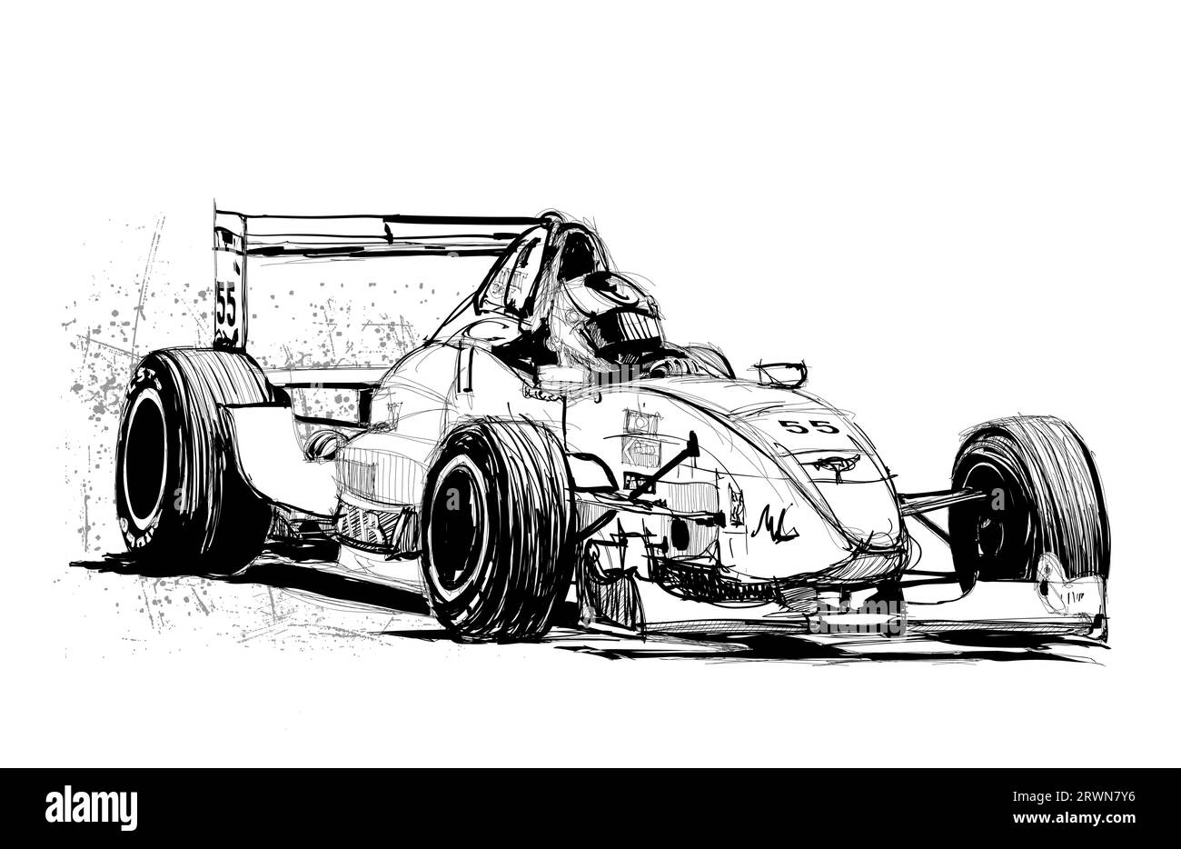 Original drawing of a racing car f1 - vector illustration (ideal for print, poster, wallpaper, home decor) Stock Vector