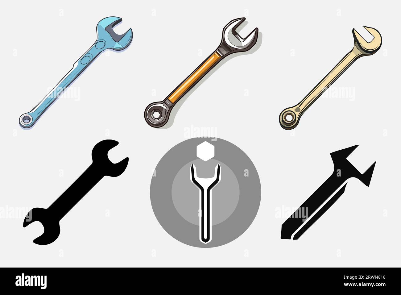 Combination wrench or spanner set with open box Stock Vector Image