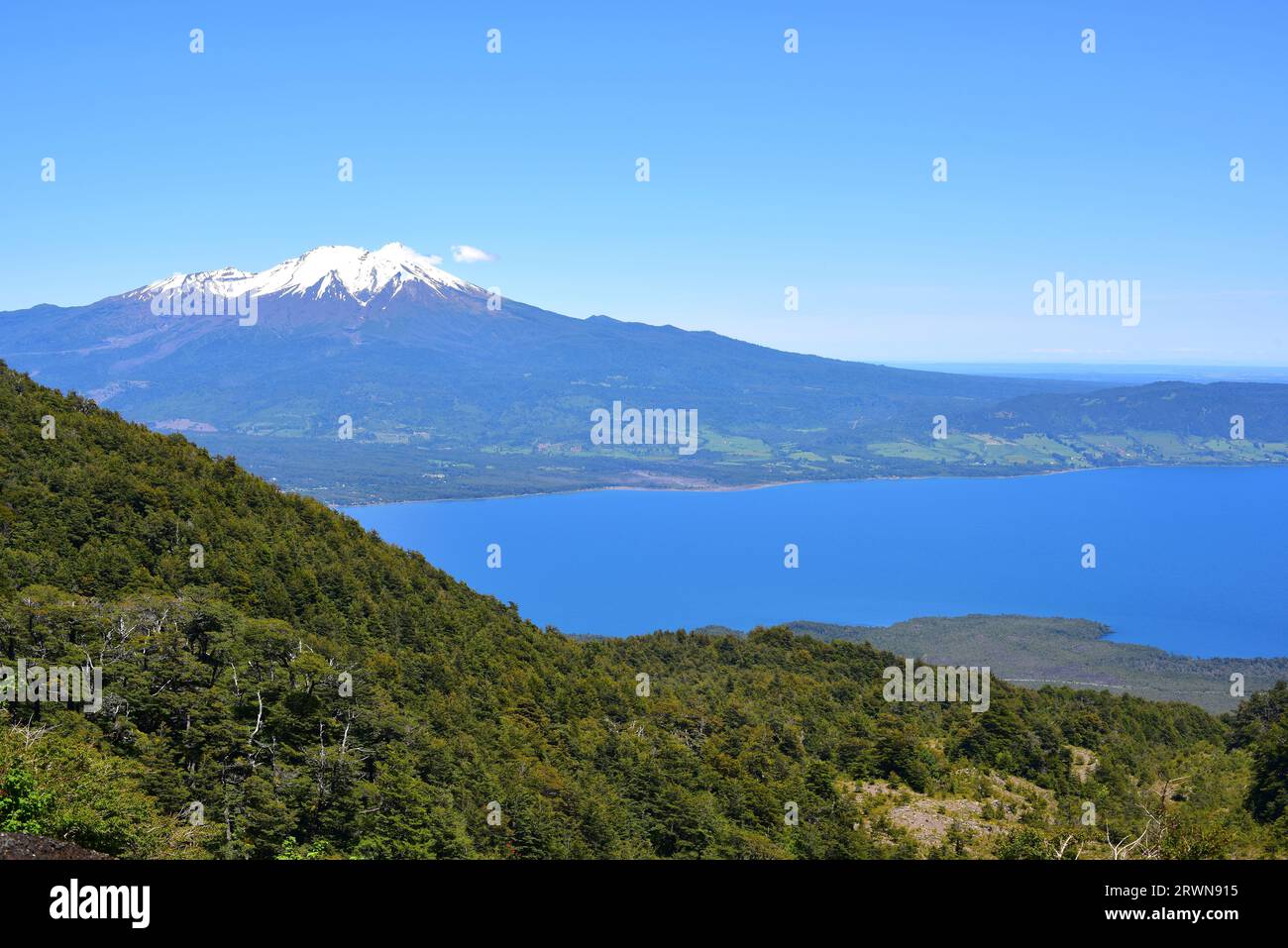 Llanquihue lake and Osorno volcano. Region de Los Lagos, Chile. Stock Photo