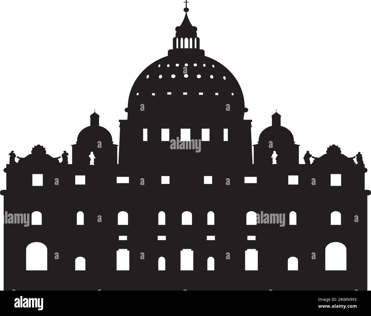 Simple black flat drawing of the ST. PETER'S BASILICA, VATICAN CITY