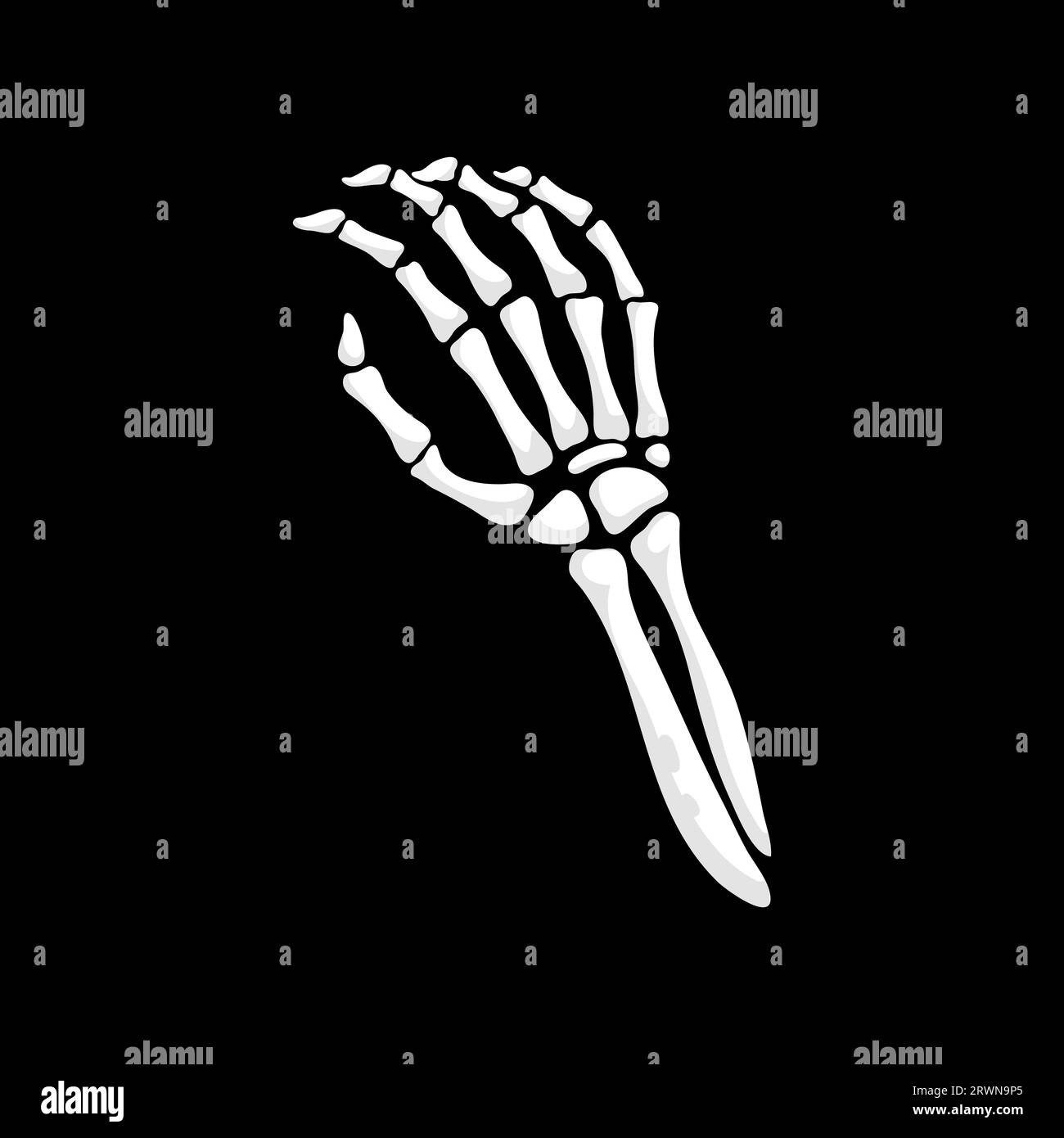 Skeleton hand gesture of Hi five or Bye sign with finger bones, vector silhouette icon. Skeleton hand or human body dead arm with welcome or farewell waving palm gesture sign of X-ray hand Stock Vector