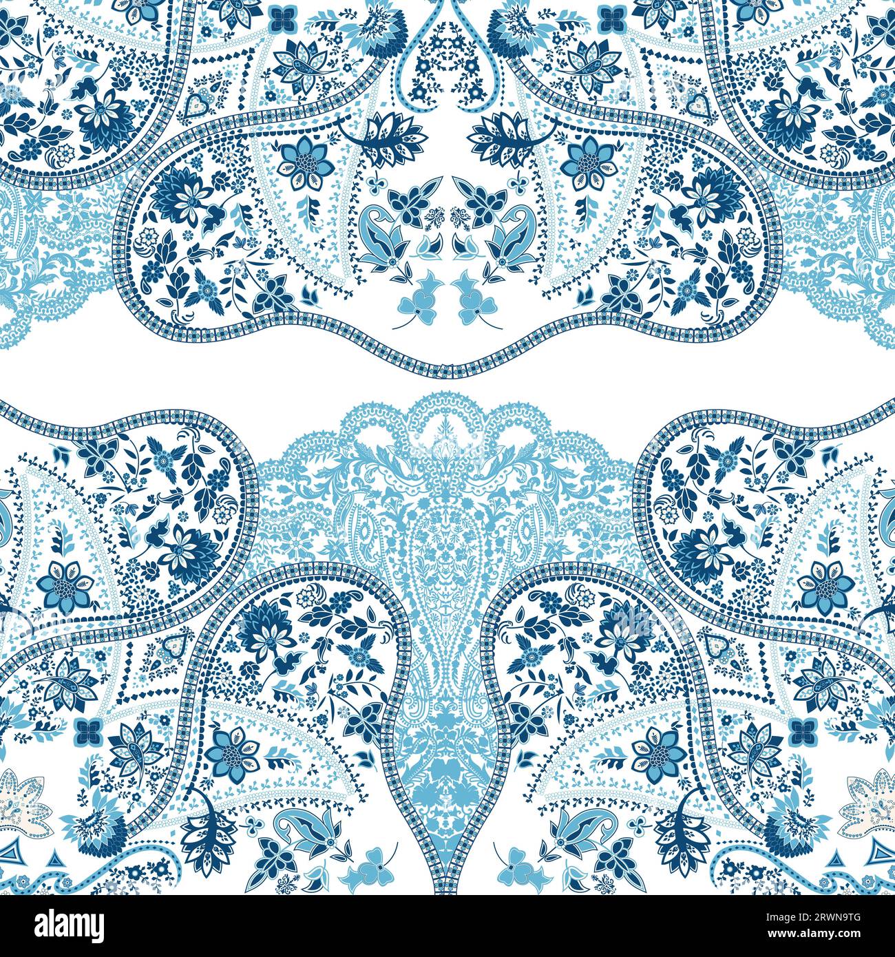 A blue and white wallpaper with a floral design Stock Vector Image ...