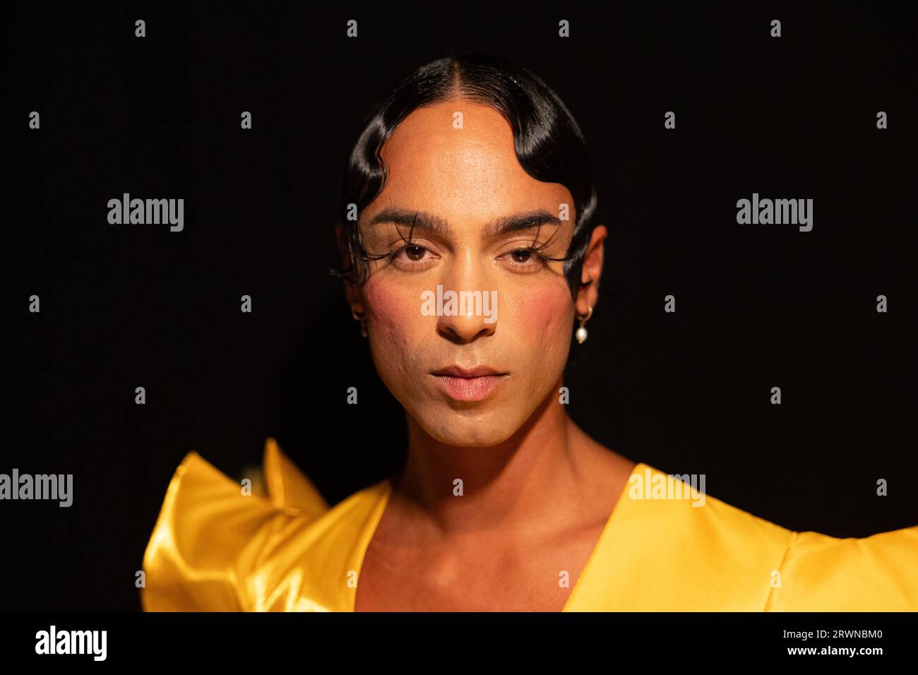 London, UK. September 17, 2023. A model backstage at the Karina Bond