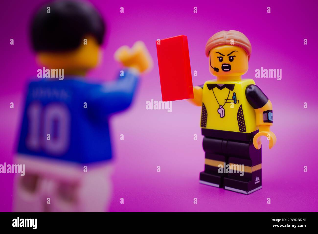 Football player receiving red card for a nasty foul Stock Photo Alamy