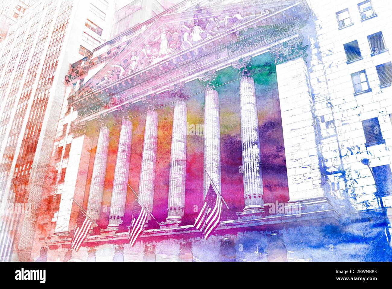 Illustration of the New York Stock Exchange Building in Lower Manhatttan. Stock Photo