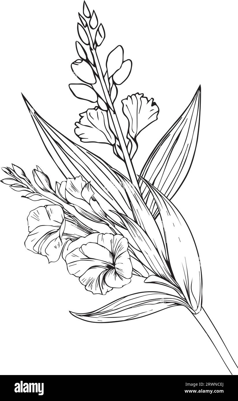 August birth flower gladiolus, , black gladiolus tattoo, black small gladiolus tattoo