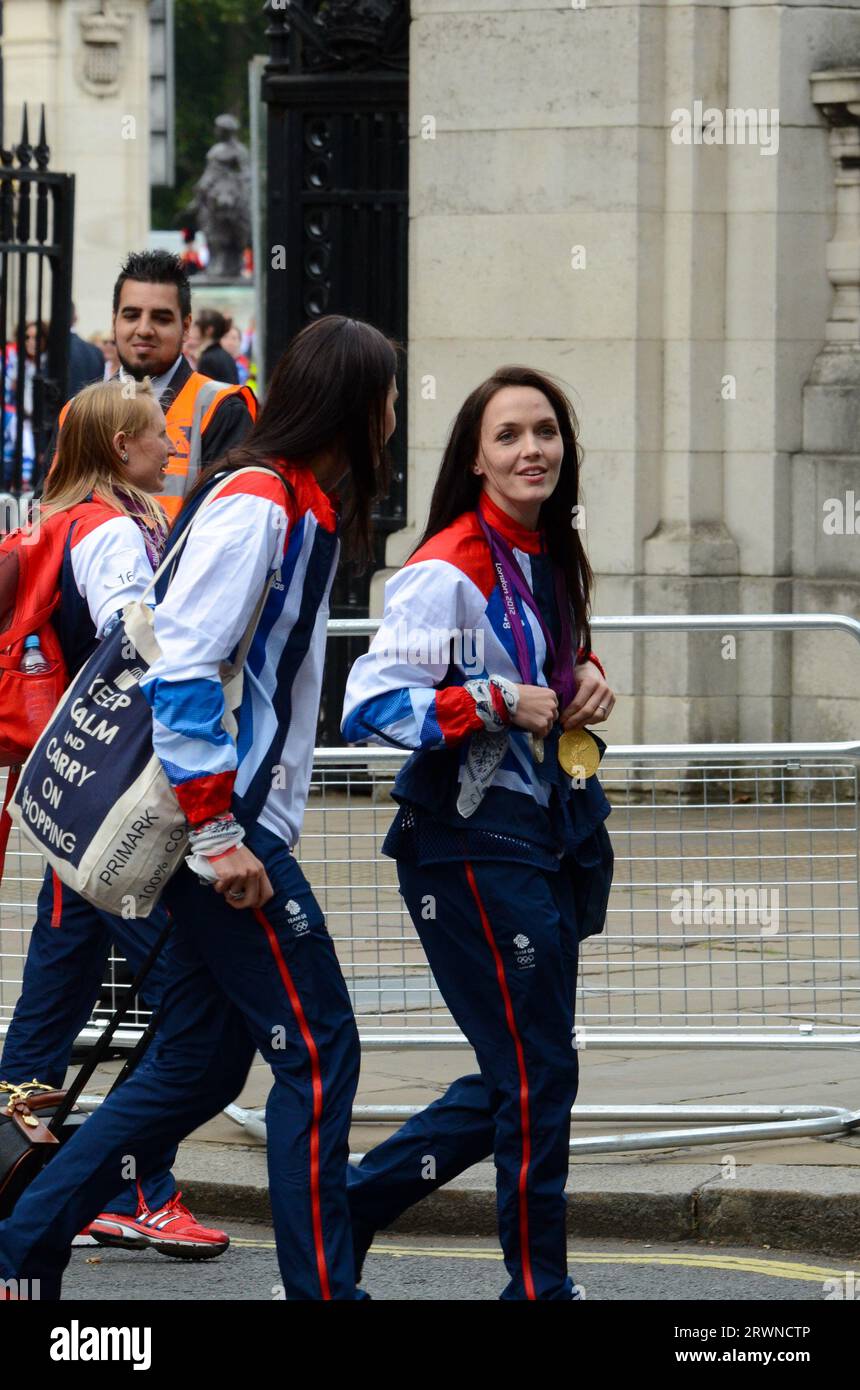 Victoria Pendleton with Olympians leaving Buckingham Palace after the victory parade. London 2012 Olympics. Winning cyclist Stock Photo