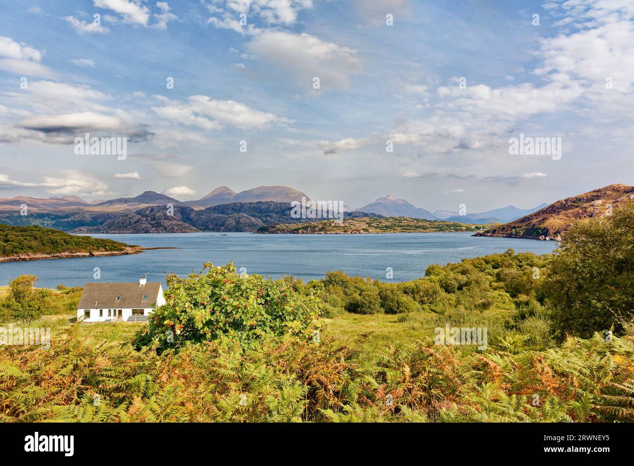 Applecross Peninsula Scotland a small white house overlooking Loch