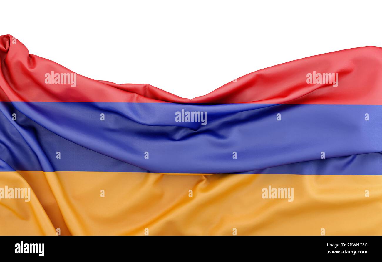 Flag of Armenia isolated on white background with copy space above. 3D ...