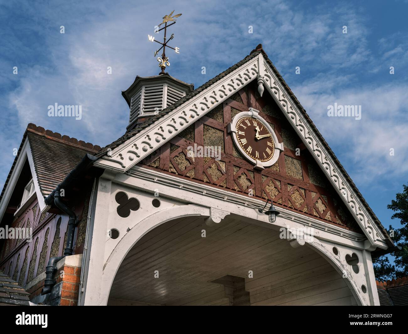 The archway and entrance to the Stableyard at Bletchley Park. Known as 'Station X', Bletchley Park was home to the code-breakers, Alistair Denniston, Stock Photo