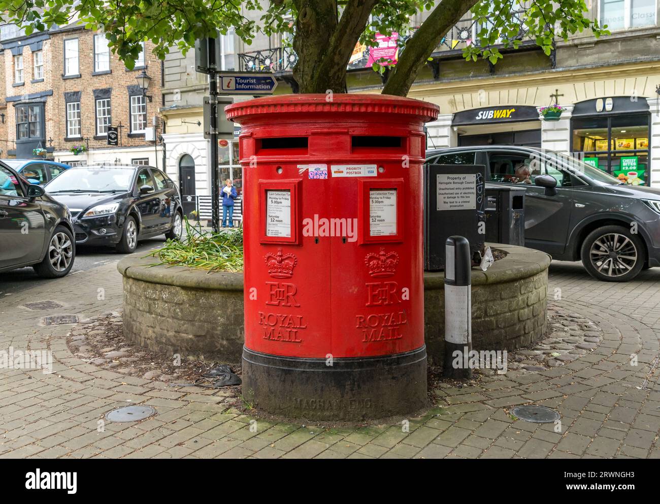 Twin Royal Mail post box E.R.II. Market Place, Knaresborough, North Yorkshire, England, UK Stock Photo